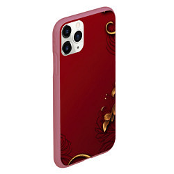 Чехол iPhone 11 Pro матовый Узоры золотые на красном фоне, цвет: 3D-малиновый — фото 2