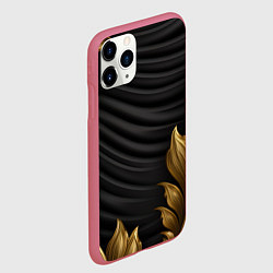 Чехол iPhone 11 Pro матовый Узоры золотые на черном фоне, цвет: 3D-малиновый — фото 2