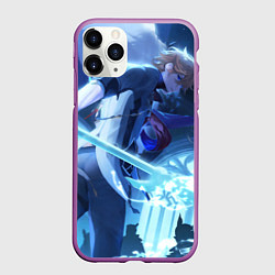 Чехол iPhone 11 Pro матовый Genshin Impact Тарталья, цвет: 3D-фиолетовый