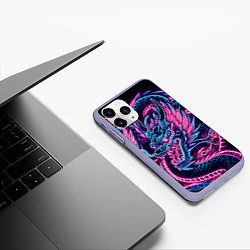 Чехол iPhone 11 Pro матовый Neon Japanese dragon - irezumi, цвет: 3D-светло-сиреневый — фото 2