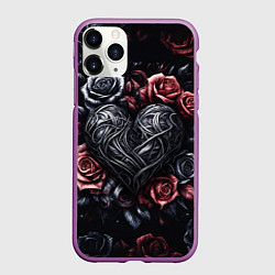 Чехол iPhone 11 Pro матовый Витиеватое сердце с розами, цвет: 3D-фиолетовый