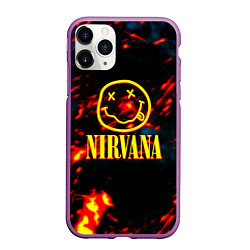 Чехол iPhone 11 Pro матовый Nirvana rock огненное лого лава, цвет: 3D-фиолетовый