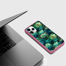 Чехол iPhone 11 Pro матовый Суккуленты акварель- паттерн, цвет: 3D-малиновый — фото 2