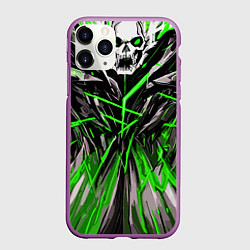 Чехол iPhone 11 Pro матовый Череп и зелёные полосы, цвет: 3D-фиолетовый