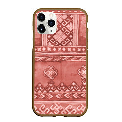 Чехол iPhone 11 Pro матовый Красный славянский орнамент, цвет: 3D-коричневый