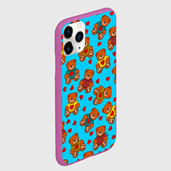 Чехол iPhone 11 Pro матовый Мишки в цветных свитерах и сердечки, цвет: 3D-фиолетовый — фото 2