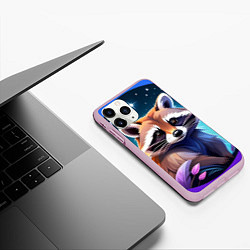 Чехол iPhone 11 Pro матовый Енот мультяшный красочный, цвет: 3D-розовый — фото 2