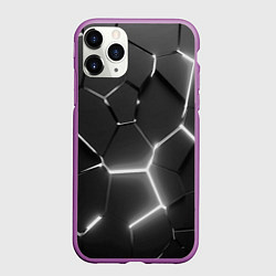 Чехол iPhone 11 Pro матовый Чёрные плиты разломы броня, цвет: 3D-фиолетовый
