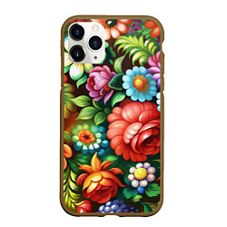 Чехол iPhone 11 Pro матовый Жостово роспись цветы традиционный узор, цвет: 3D-коричневый