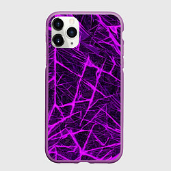 Чехол iPhone 11 Pro матовый Фиолетовая паутина на чёрном фоне, цвет: 3D-фиолетовый