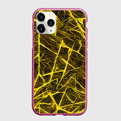 Чехол iPhone 11 Pro матовый Жёлтая паутина на чёрном фоне, цвет: 3D-малиновый