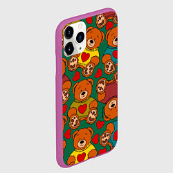Чехол iPhone 11 Pro матовый Игрушки мишки в цветных свитерах и сердца, цвет: 3D-фиолетовый — фото 2