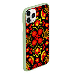 Чехол iPhone 11 Pro матовый Хохломской народный орнамент - Россия, цвет: 3D-салатовый — фото 2