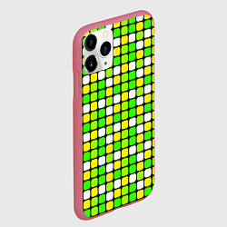 Чехол iPhone 11 Pro матовый Салатовые и белые квадраты, цвет: 3D-малиновый — фото 2