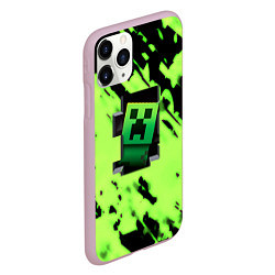 Чехол iPhone 11 Pro матовый Minecraft зеленый паттерн крипер, цвет: 3D-розовый — фото 2
