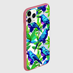 Чехол iPhone 11 Pro матовый Паттерн маленькое синее колибри, цвет: 3D-малиновый — фото 2