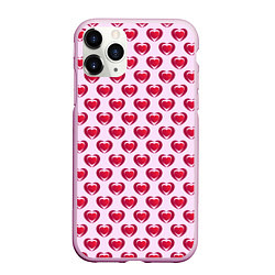 Чехол iPhone 11 Pro матовый Двойное сердце на розовом фоне, цвет: 3D-розовый