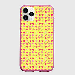 Чехол iPhone 11 Pro матовый Сердечки на желтом - паттерн, цвет: 3D-малиновый