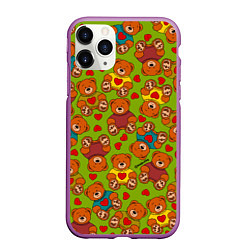 Чехол iPhone 11 Pro матовый Маленькие мишки и сердечки, цвет: 3D-фиолетовый