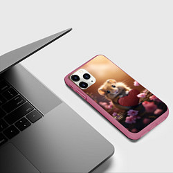 Чехол iPhone 11 Pro матовый Милый маленький хомячок с сердечком, цвет: 3D-малиновый — фото 2