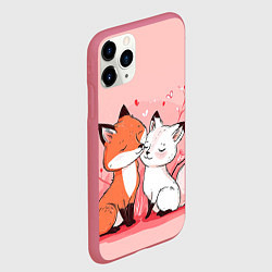 Чехол iPhone 11 Pro матовый Влюбленные милые лисички, цвет: 3D-малиновый — фото 2