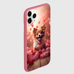 Чехол iPhone 11 Pro матовый Маленькая собачка в сердечках, цвет: 3D-малиновый — фото 2