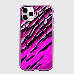 Чехол iPhone 11 Pro матовый Розовые и чёрные полосы, цвет: 3D-фиолетовый
