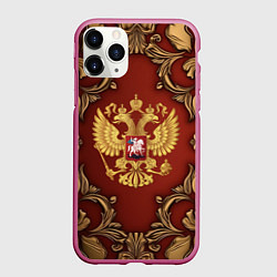Чехол iPhone 11 Pro матовый Золотой герб России на красном фоне лепнина, цвет: 3D-малиновый