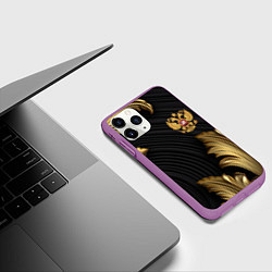 Чехол iPhone 11 Pro матовый Золотой герб России лепнина объемный фон, цвет: 3D-фиолетовый — фото 2