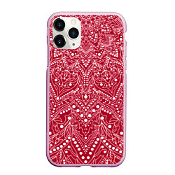 Чехол iPhone 11 Pro матовый Красно-розовый мандала, цвет: 3D-розовый