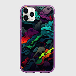 Чехол iPhone 11 Pro матовый Кислотная яркая абстракция в камуфляжном стиле, цвет: 3D-фиолетовый