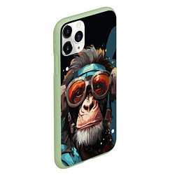 Чехол iPhone 11 Pro матовый Крутая обезьяна в очках, цвет: 3D-салатовый — фото 2