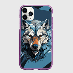 Чехол iPhone 11 Pro матовый Красивый грозный волк, цвет: 3D-фиолетовый