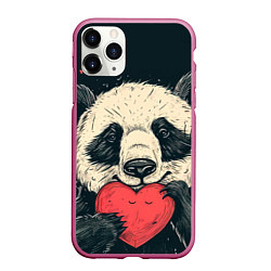 Чехол iPhone 11 Pro матовый Влюбленная панда обнимает сердечко, цвет: 3D-малиновый
