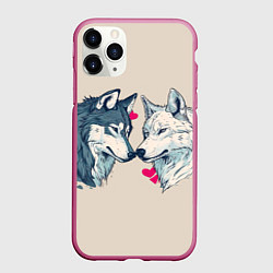 Чехол iPhone 11 Pro матовый Волк и волчица 14 февраля, цвет: 3D-малиновый