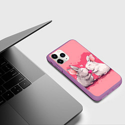Чехол iPhone 11 Pro матовый Милые влюбленные кролики, цвет: 3D-фиолетовый — фото 2