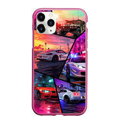 Чехол iPhone 11 Pro матовый GTA style cars, цвет: 3D-малиновый