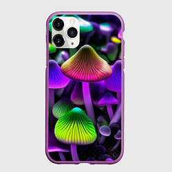 Чехол iPhone 11 Pro матовый Люминесцентные грибы, цвет: 3D-фиолетовый