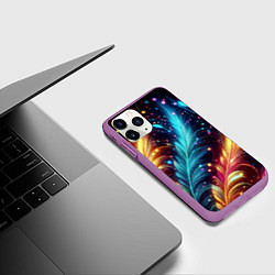 Чехол iPhone 11 Pro матовый Неоновые разноцветные перья, цвет: 3D-фиолетовый — фото 2