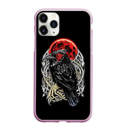 Чехол iPhone 11 Pro матовый Черный ворон красная луна, цвет: 3D-розовый