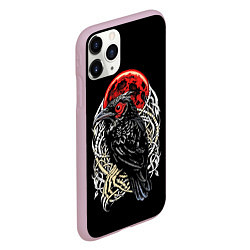 Чехол iPhone 11 Pro матовый Черный ворон красная луна, цвет: 3D-розовый — фото 2