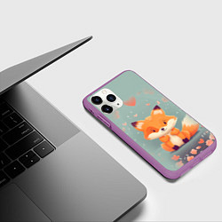 Чехол iPhone 11 Pro матовый Лисенок и сердечки, цвет: 3D-фиолетовый — фото 2