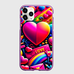 Чехол iPhone 11 Pro матовый Яркий день святого Валентина, цвет: 3D-фиолетовый