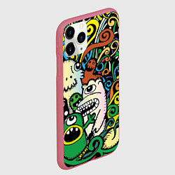 Чехол iPhone 11 Pro матовый Сумасшедшие монстры, цвет: 3D-малиновый — фото 2