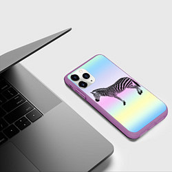 Чехол iPhone 11 Pro матовый Зебра по радужном фоне, цвет: 3D-фиолетовый — фото 2