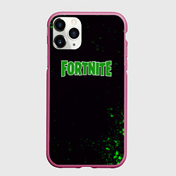 Чехол iPhone 11 Pro матовый Fortnite зеленый краски лого, цвет: 3D-малиновый