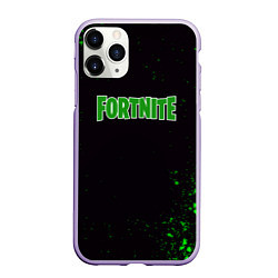 Чехол iPhone 11 Pro матовый Fortnite зеленый краски лого, цвет: 3D-светло-сиреневый