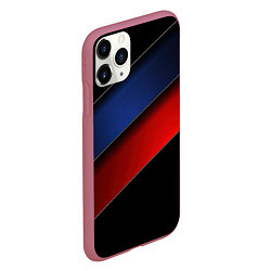 Чехол iPhone 11 Pro матовый Синие и красные полосы, цвет: 3D-малиновый — фото 2