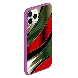 Чехол iPhone 11 Pro матовый Белые зеленые и красные полосы, цвет: 3D-фиолетовый — фото 2
