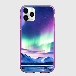 Чехол iPhone 11 Pro матовый Северное сияние на природе ai art, цвет: 3D-фиолетовый